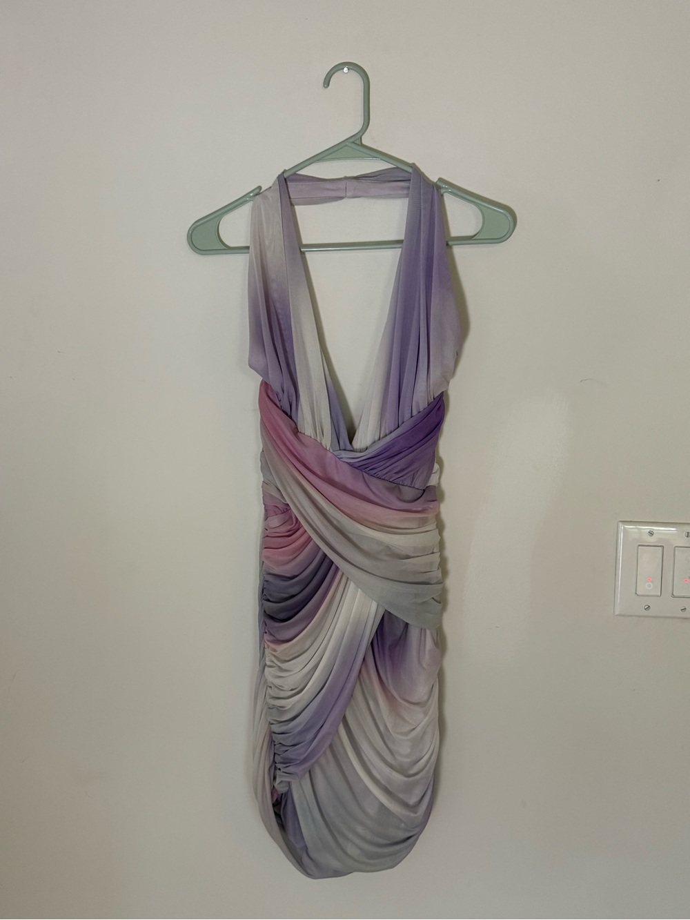 Zara Sleeveless Draped Mini Dress in Lavender and Blush Ombre